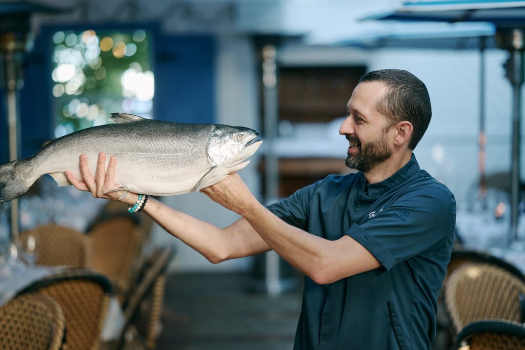 Chef Gaspard cooking at Bleu Provence